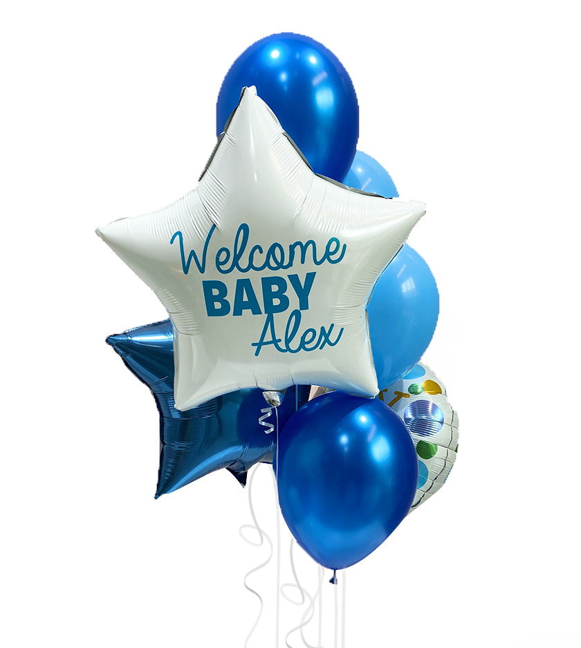 Premium balloon gift set for newborn baby boy with 3 foil balloons and 2 rubber balloons