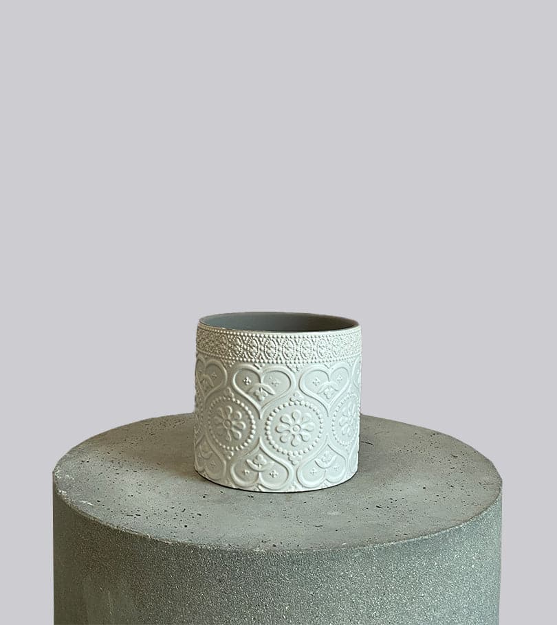 White Ceramic Pot with Heart Design
