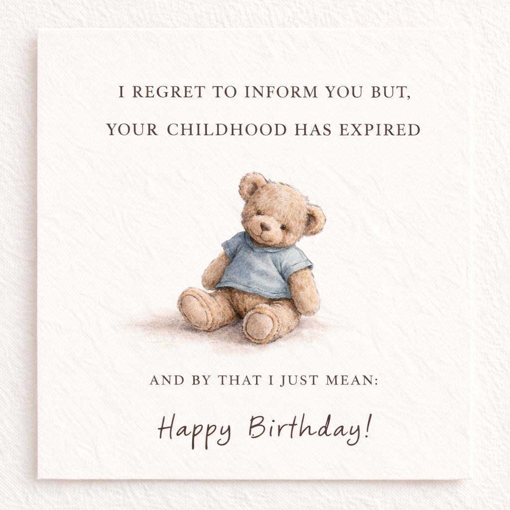 Your Childhood Has Expired Birthday Premium Teddy Bear Card