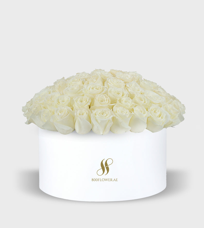 Red Rose Small Round Box with 30 meticulously arranged red roses, symbolizing passionate love, desire, and timeless affection.