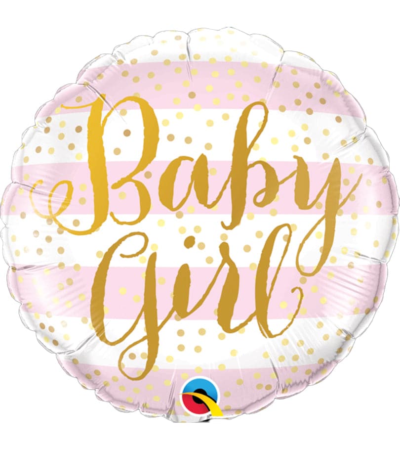 Baby Girl Pink Stripes Round Foil Balloon
