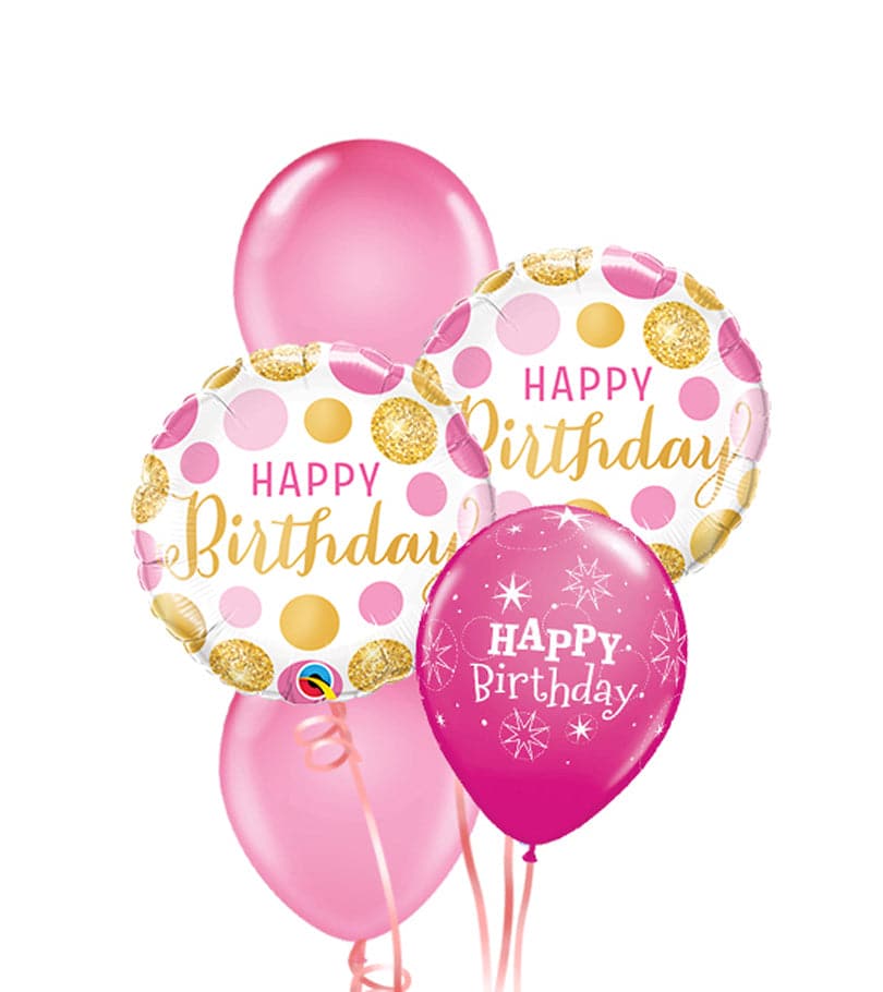 Happy Birthday Pink & Gold Dots Balloon Package