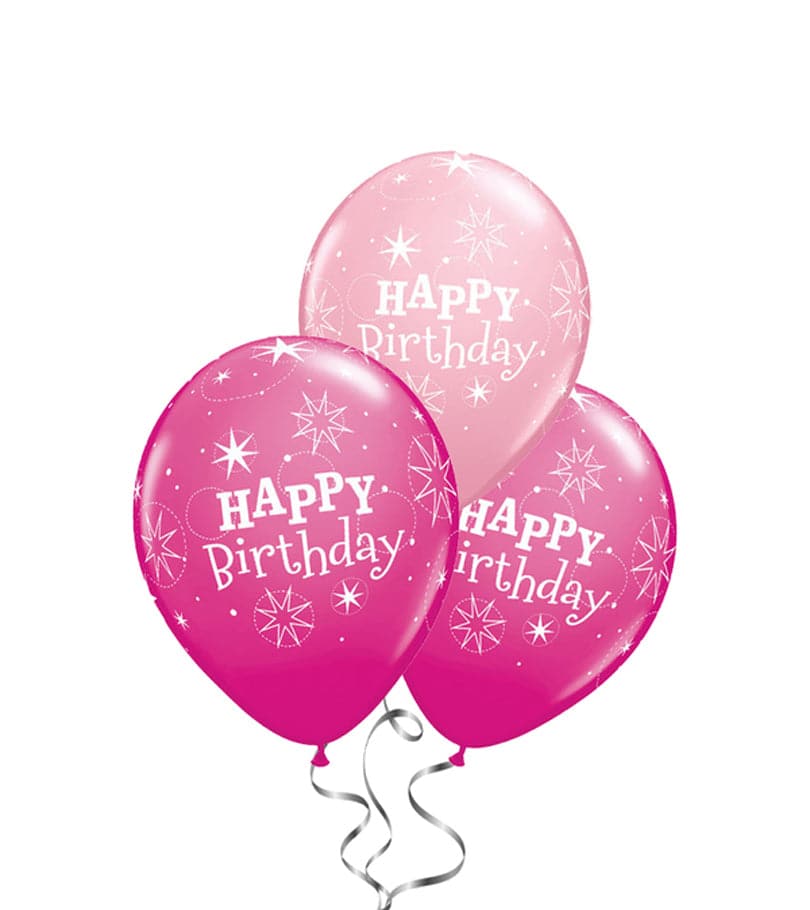 Happy Birthday Rubber Balloon Bunch - Mix Pink