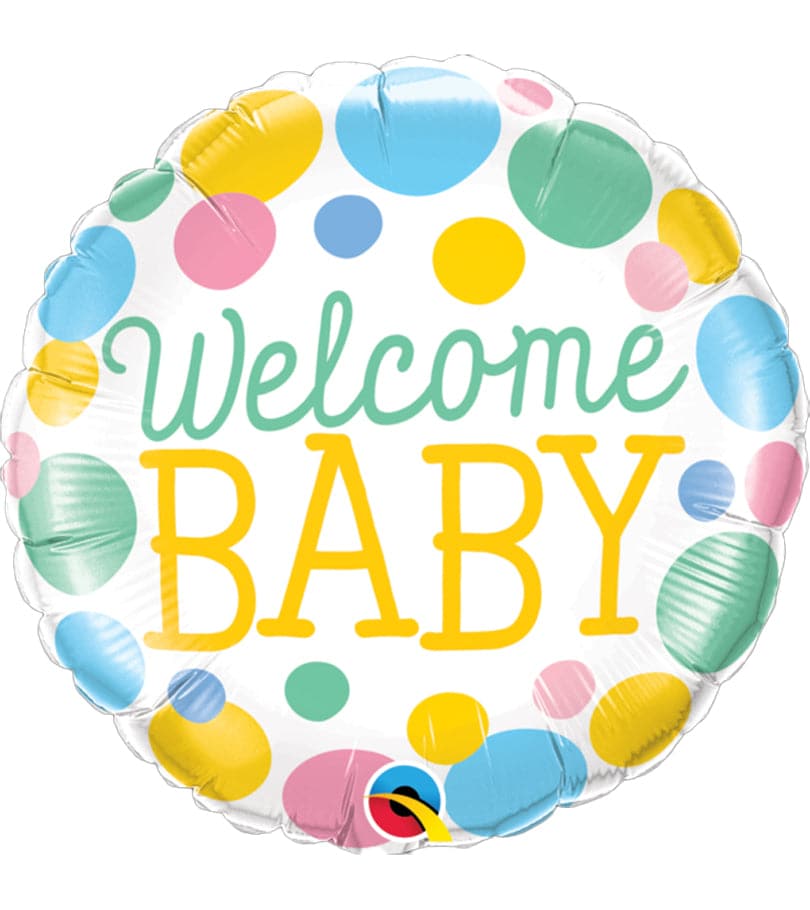 Welcome Baby Dots Round Foil Balloon
